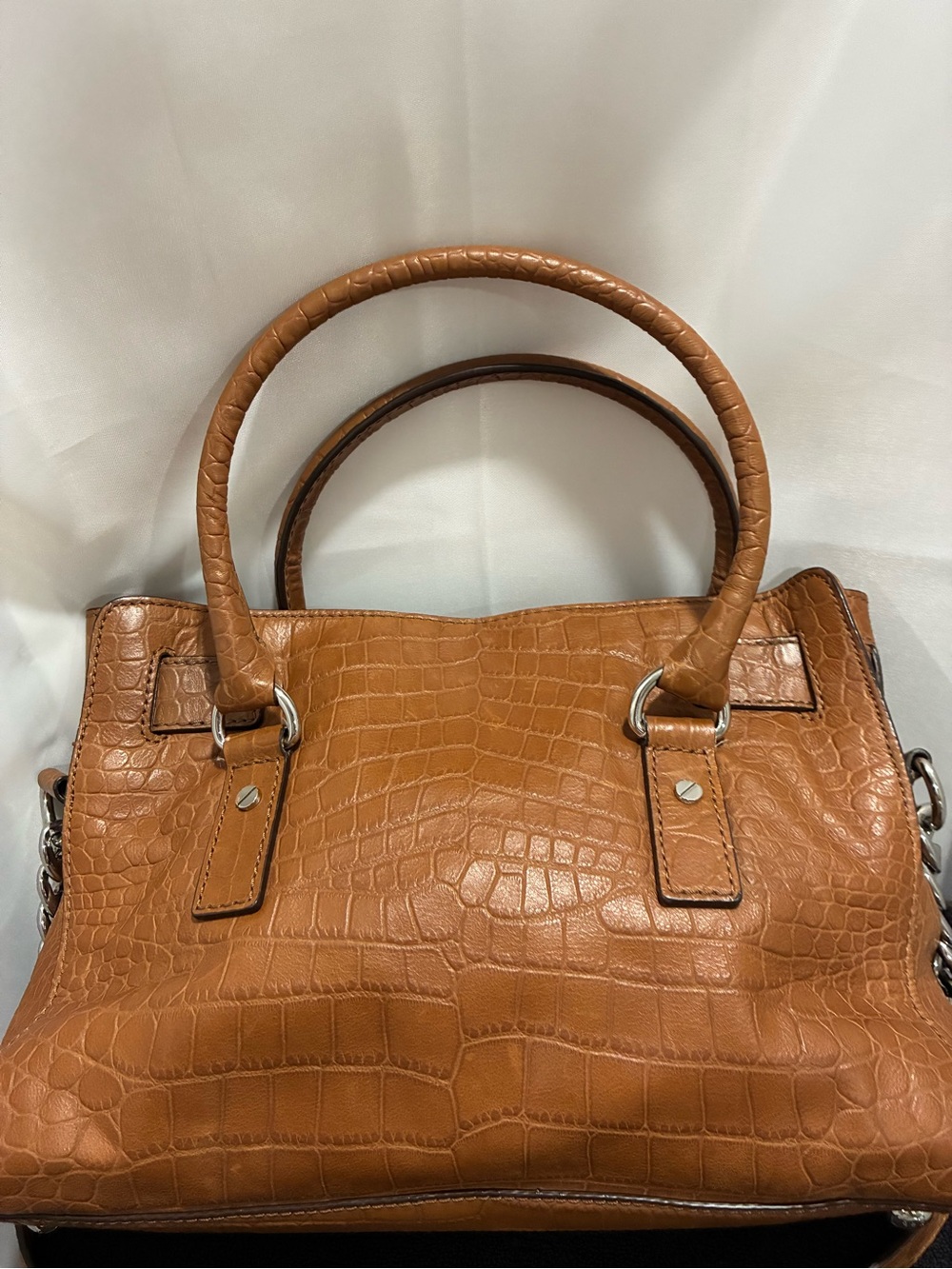 Michael Kors Classic Croc-Embossed Satchel Bag in Cognac EUC - Picture 7 of 10
